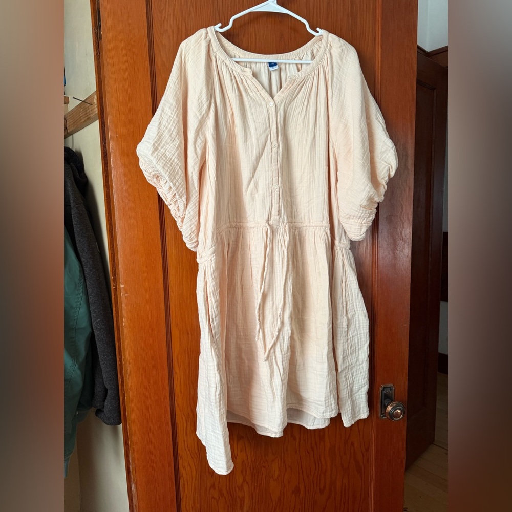 Peachy Cream Button-Up Tunic Dress